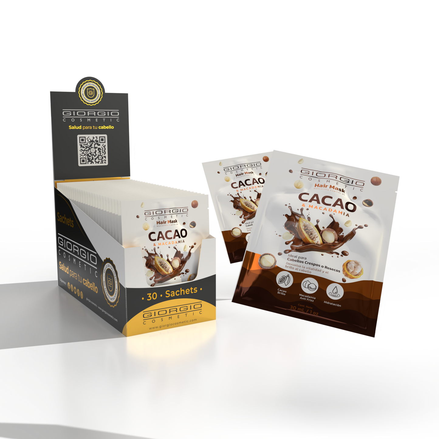 HAIR MASK DE CACAO Y MACADAMIA Caja 30 uds x 30 mL