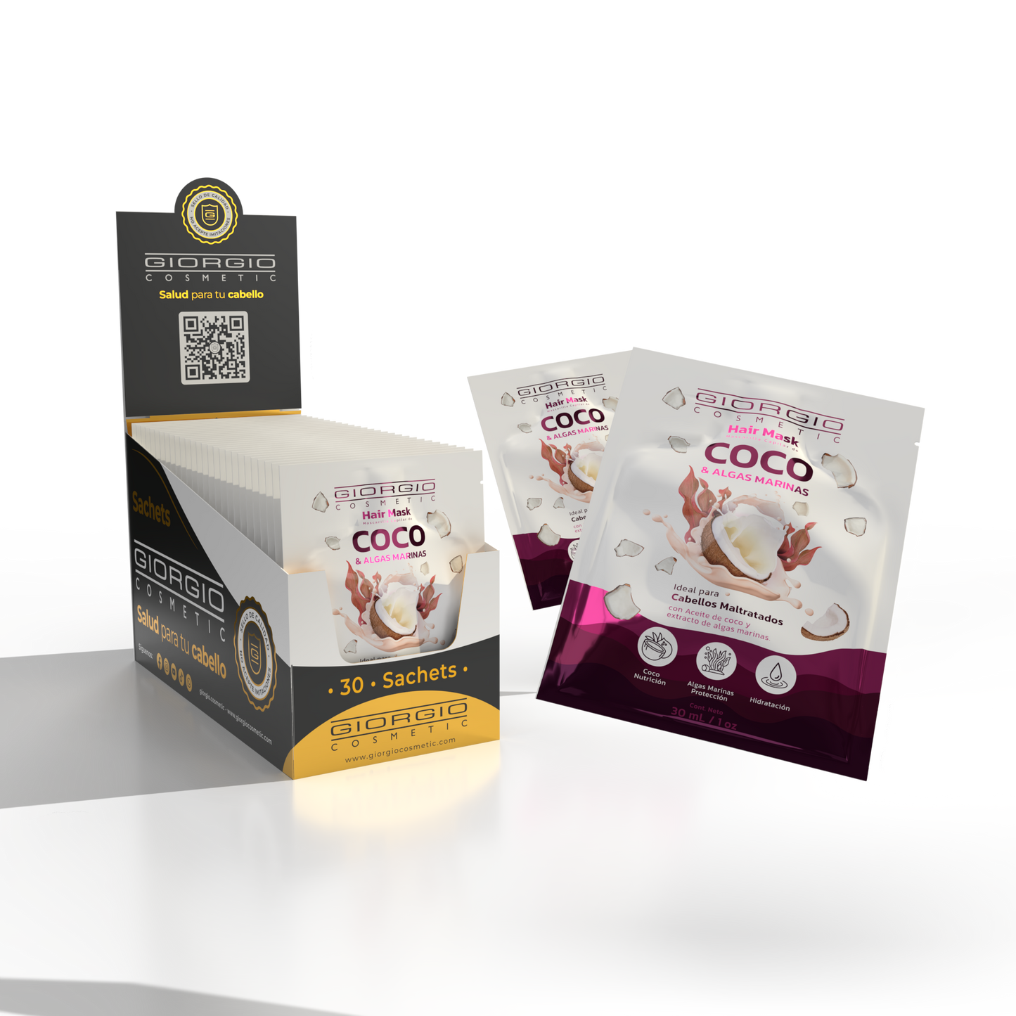 HAIR MASK MASCARILLA DE COCO Y ALGAS MARINAS Caja 30 uds x 30 mL