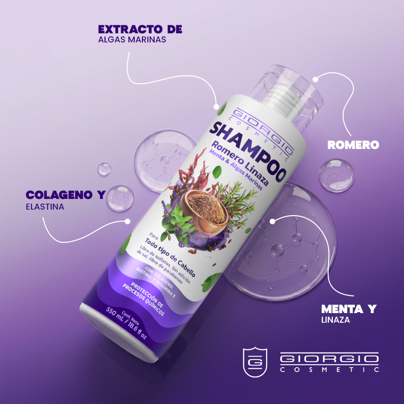 Shampoo Romero y Linaza - Crecimiento y Protección de procesos químicos x 550mL